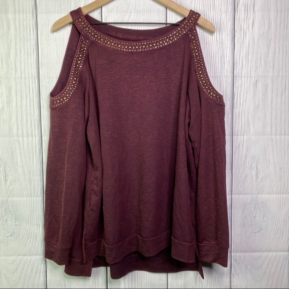 COPY - Knox Rose Burgundy Cold Shoulder Long Slee… - Picture 2 of 6